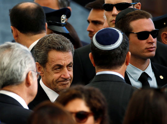  الرئيس الفرنسى السابق نيكولا ساركوزى يصل لحضور جنازة شيمون بيريز
